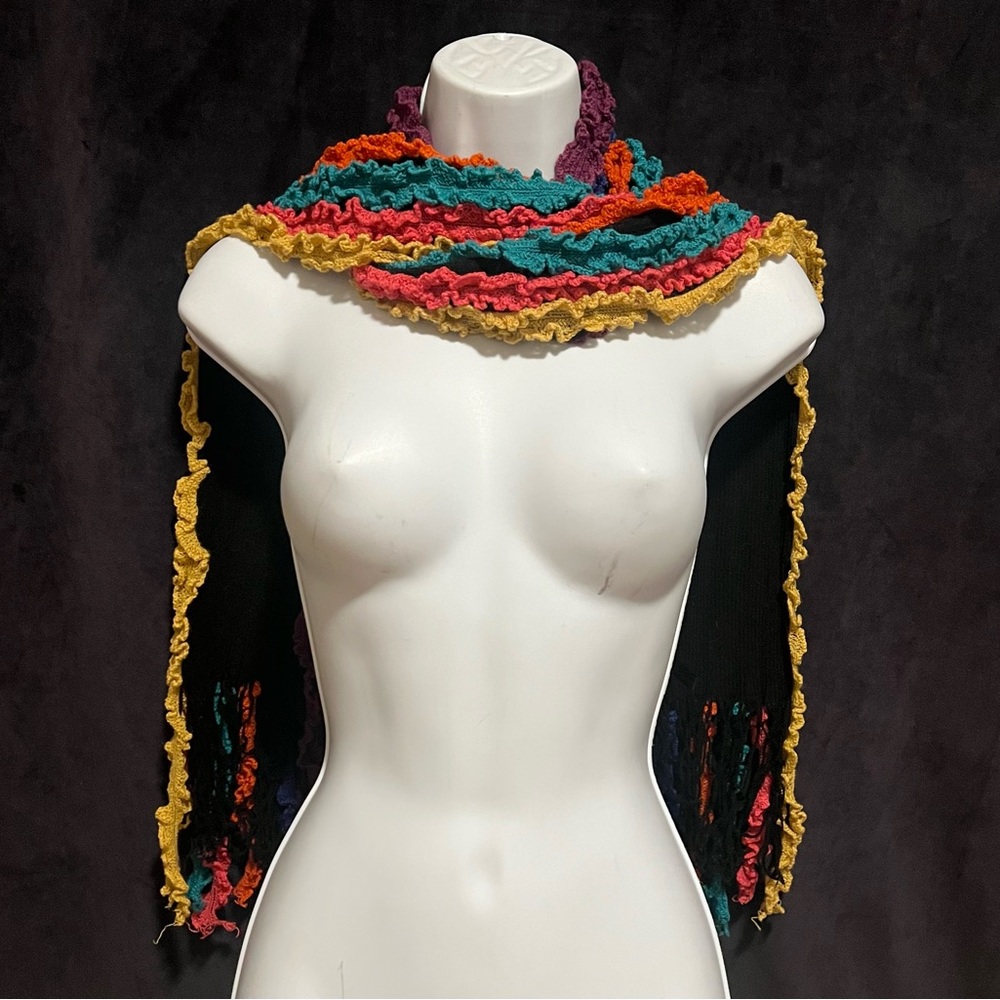 Colorful Ruffled Knit Scarf - Picture 2 of 6